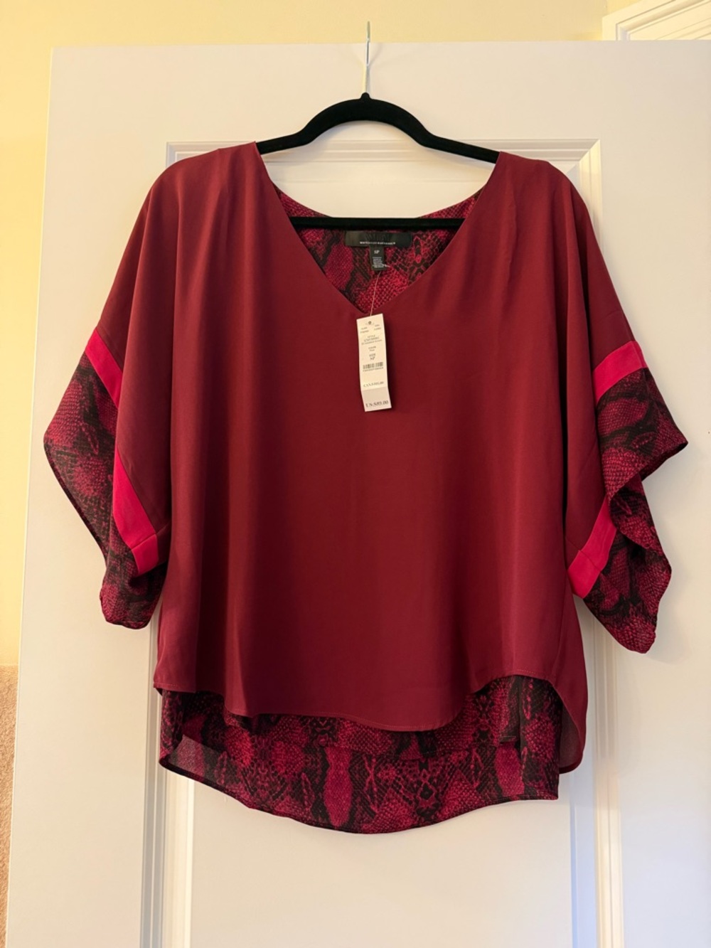 White House Black Market Burgundy V-Neck Layered Top